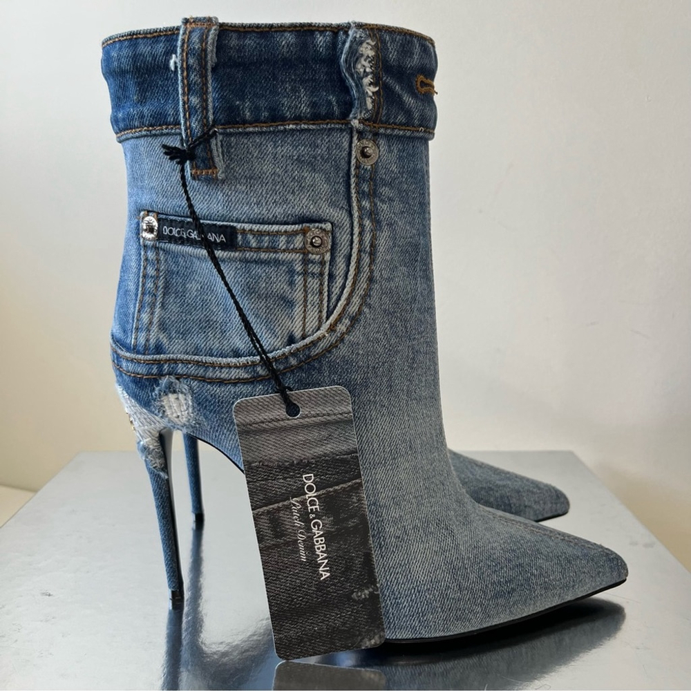 Dolce & Gabbana Blue Denim Ankle Boots